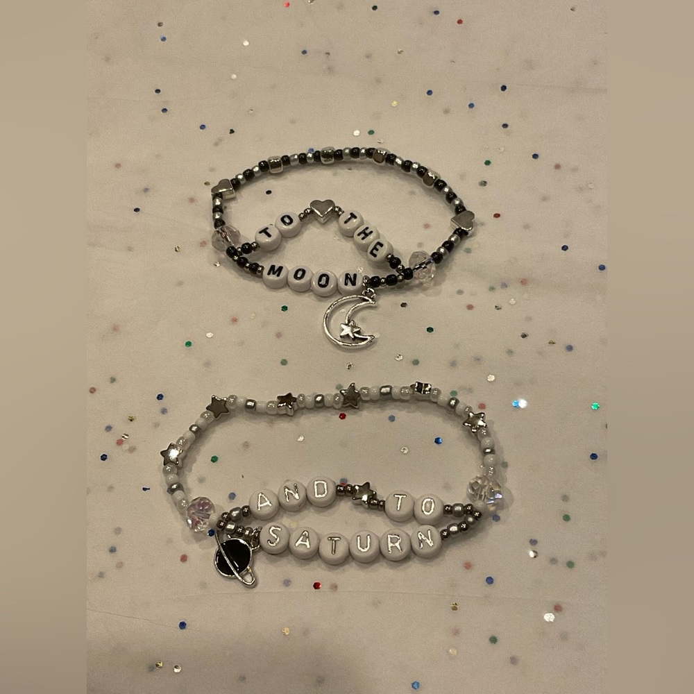 To the moon and to Saturn - matching bracelets